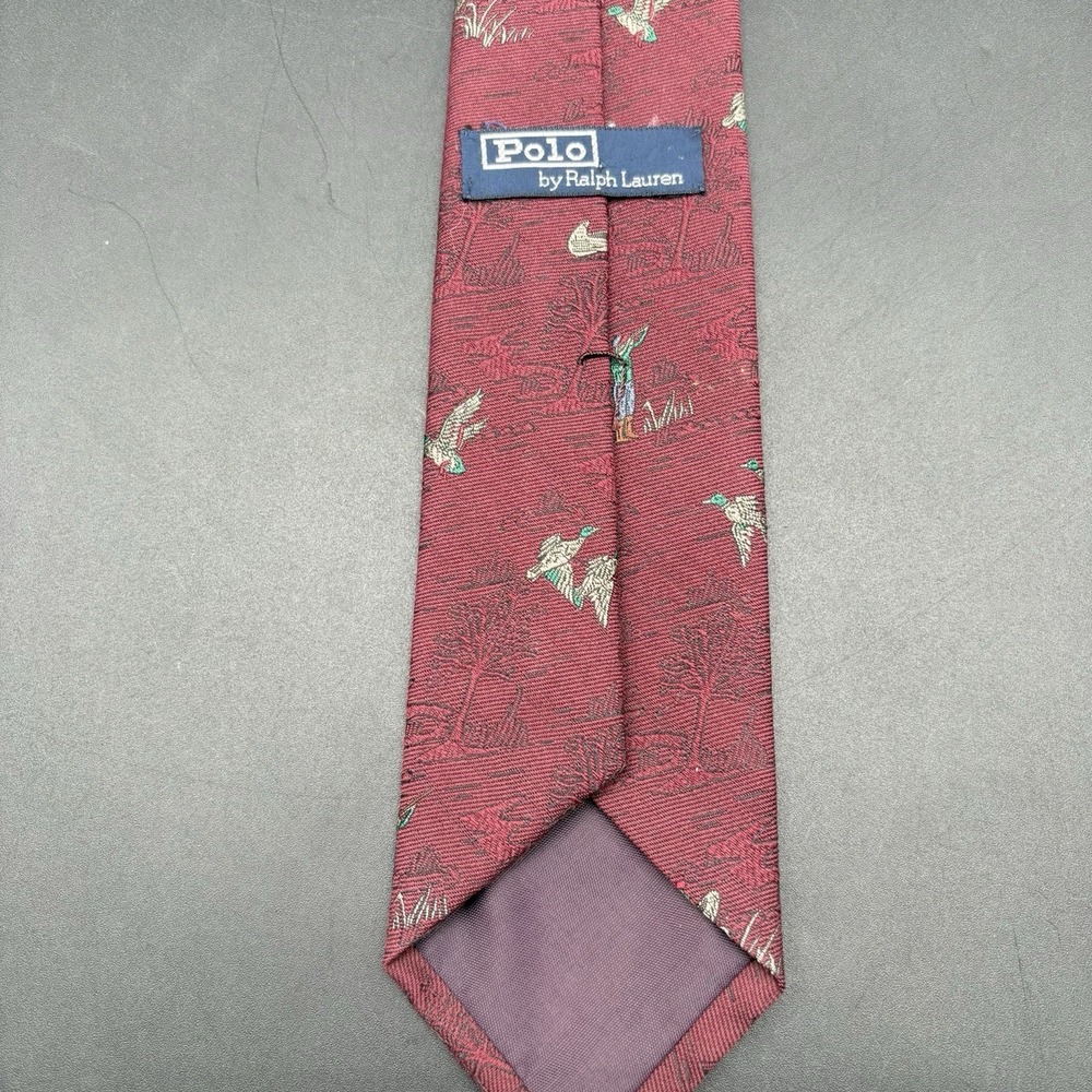 Polo Ralph Lauren Hunting Scene Tie Burgundy Wool Silk Handmade USA 3" 54" - Picture 5 of 11